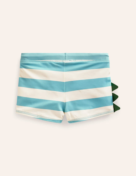 Swim Trunks-Aqua Sea/ Ivory Stripe Dino