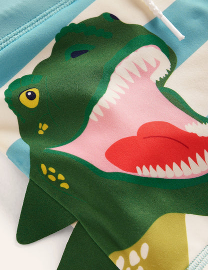 Badehose-Meeresblau/ Naturweiß Streifen Dino-3