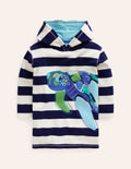 Poncho en éponge à appliqué-Tortue bleu marine universitaire/ivoire