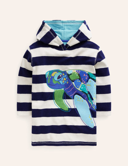 Poncho en éponge à appliqué-Tortue bleu marine universitaire/ivoire-2