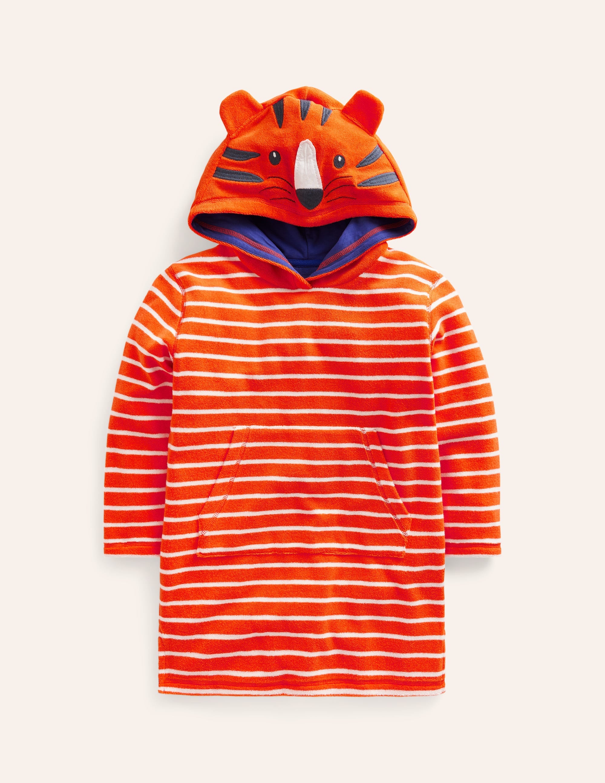 Frottee-Badeponcho mit Applikation-Mandarinenorange/ Naturweiß Streifen - Image 1
