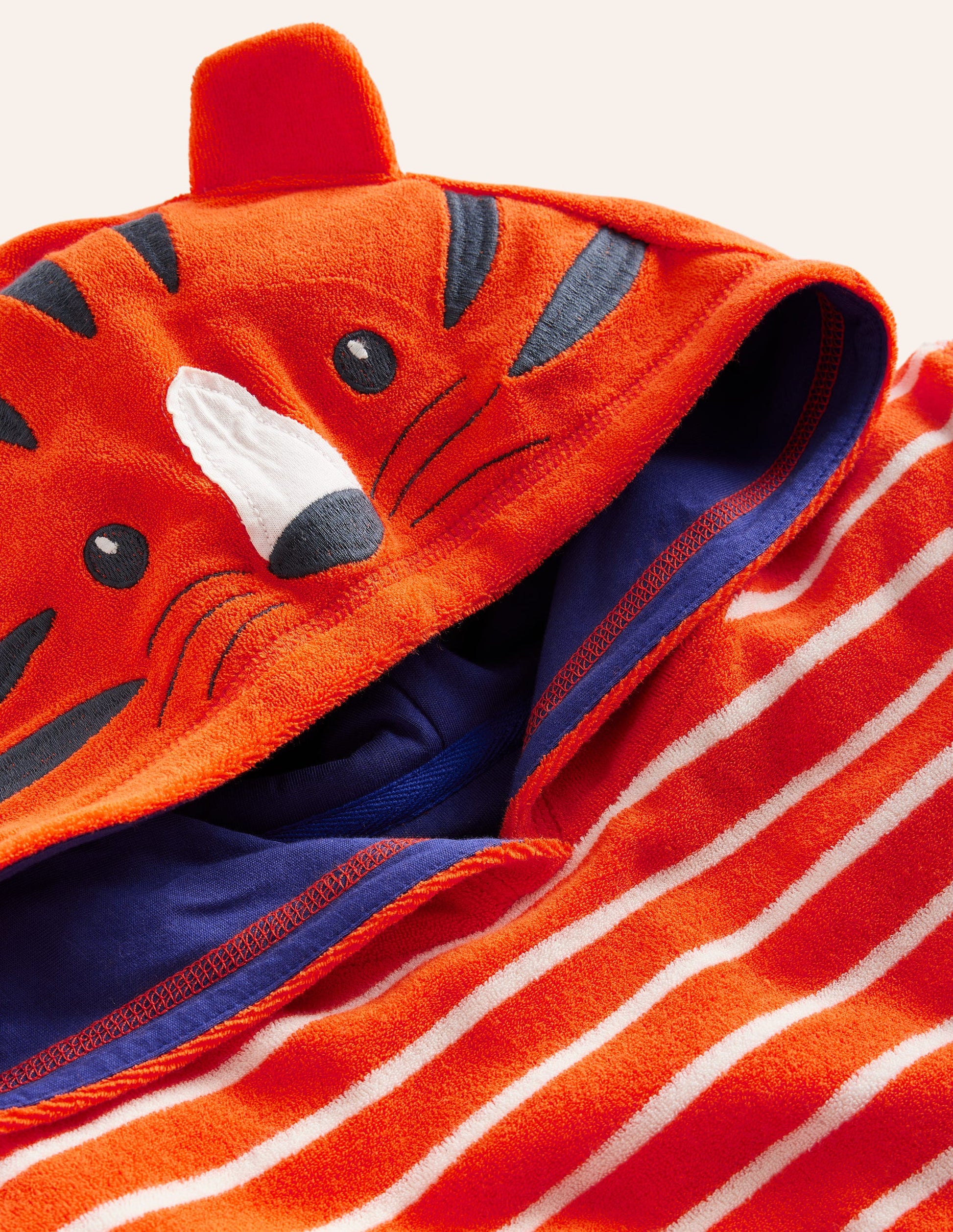 Frottee-Badeponcho mit Applikation-Mandarinenorange/ Naturweiß Streifen-3