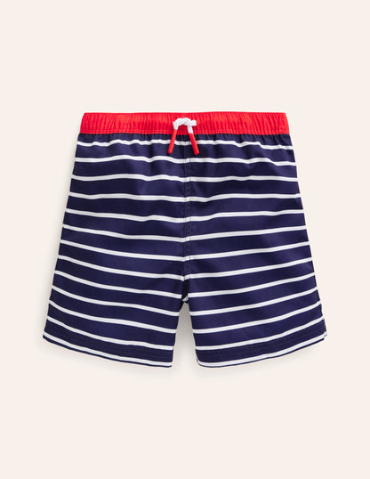 Badeshorts-Schuluniform-Marineblau und Naturweiß Streifen-1