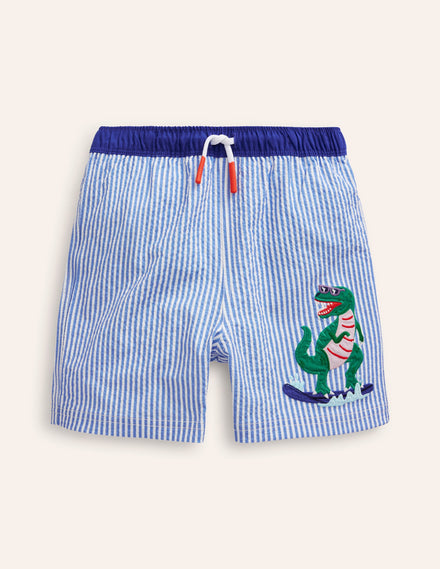 Badeshorts-Vintage-Blau Seersucker