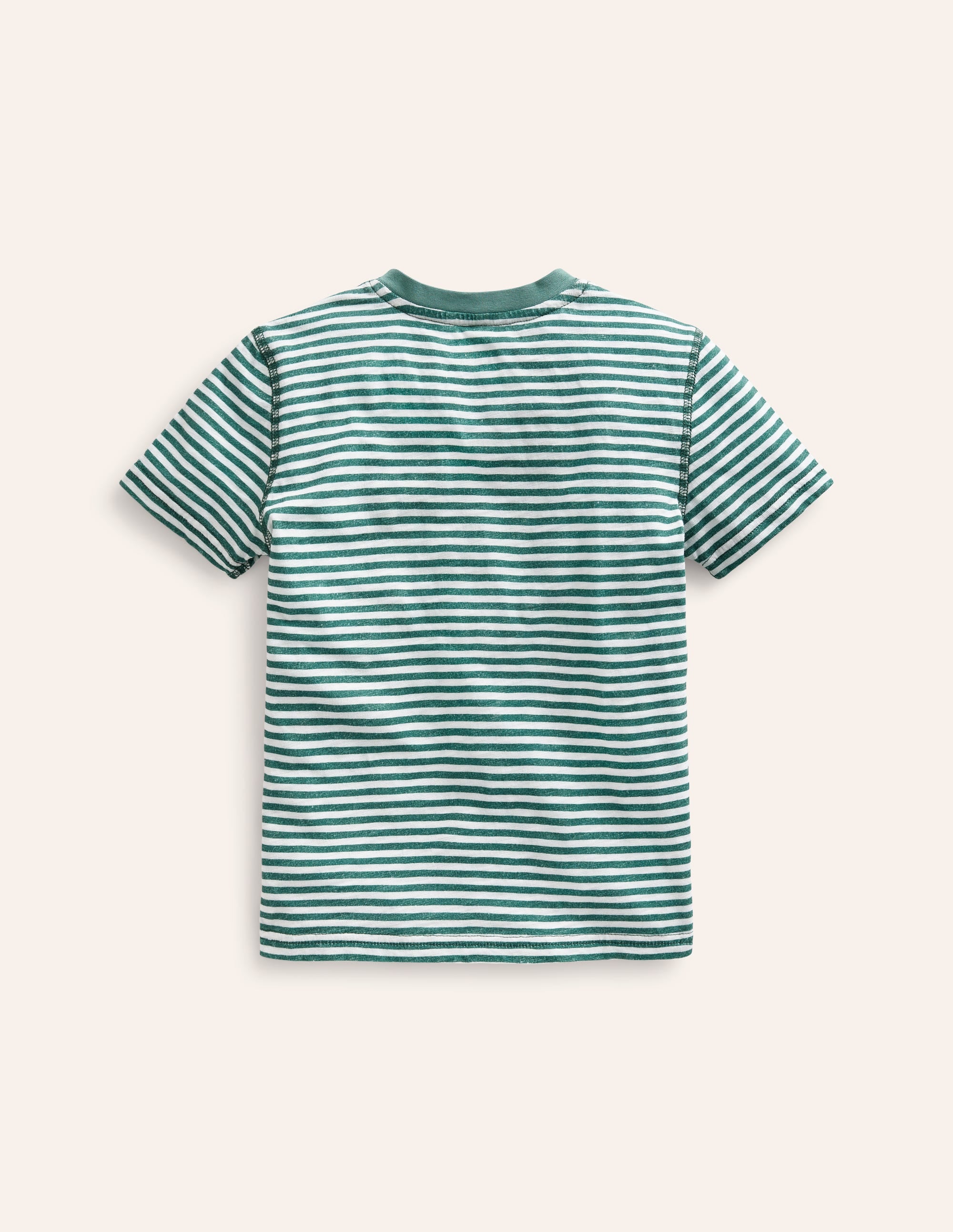 T-shirt à col tunisien en coton délavé-Rayé vert épicéa/ivoire - Image 2