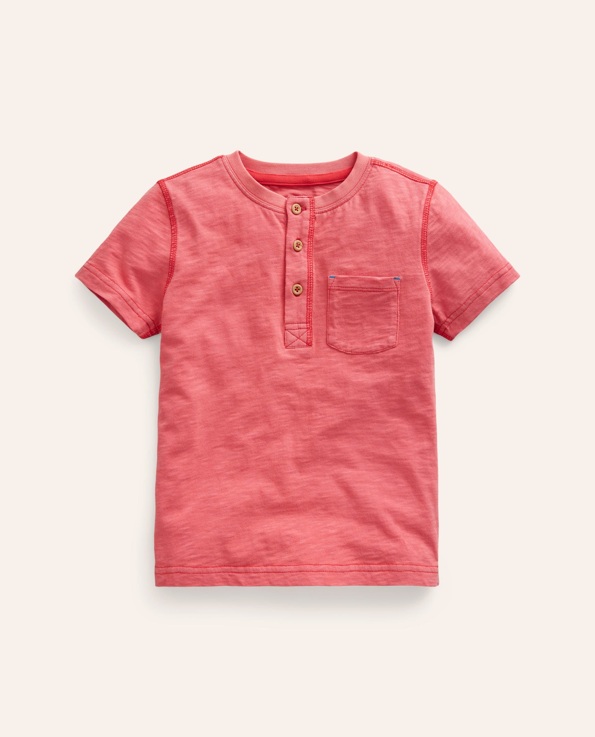 Henley T-Shirt aus gewaschener Baumwolle-Marmeladenrot-1