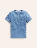 Henley T-Shirt aus gewaschener Baumwolle-Indigo Streifen