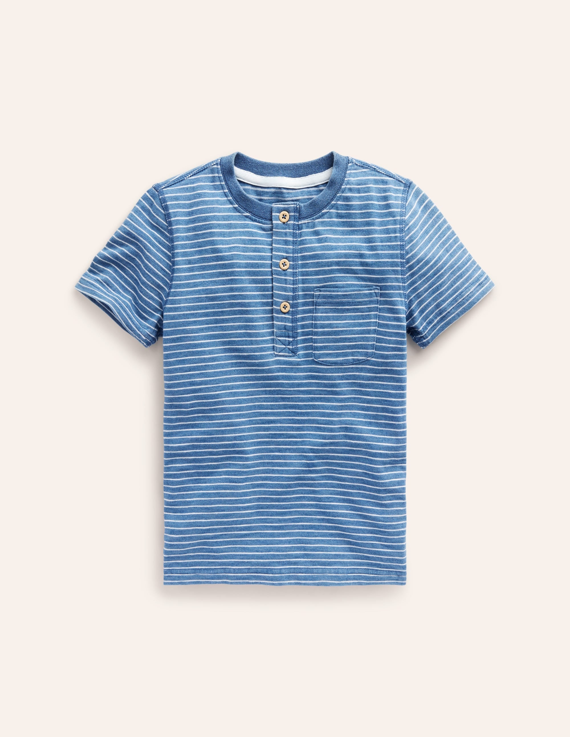 Henley T-Shirt aus gewaschener Baumwolle-Indigo Streifen - Image 1