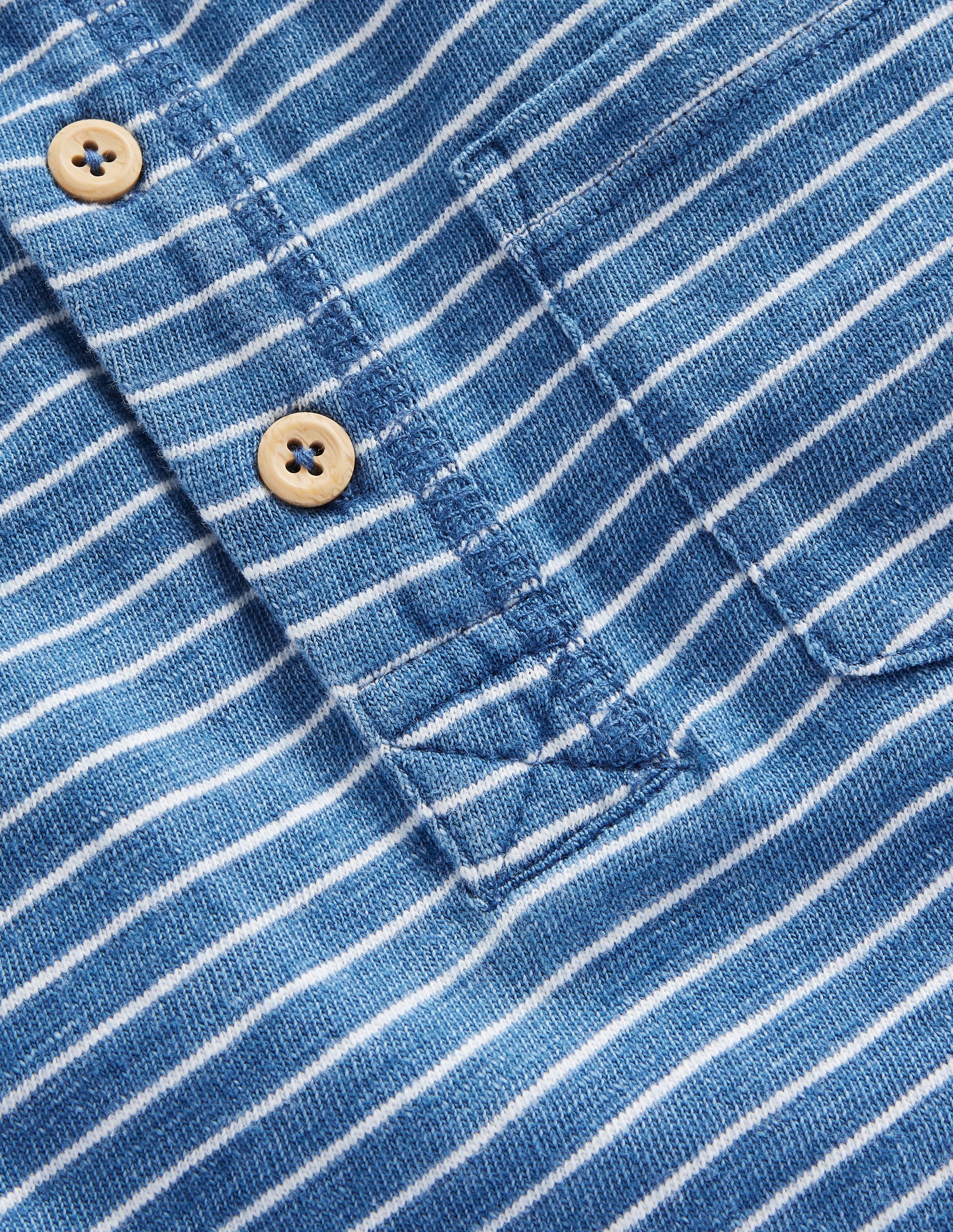 Henley T-Shirt aus gewaschener Baumwolle-Indigo Streifen-3