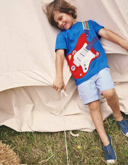 Seersucker-Shorts-Blau/Weiß, Seersucker