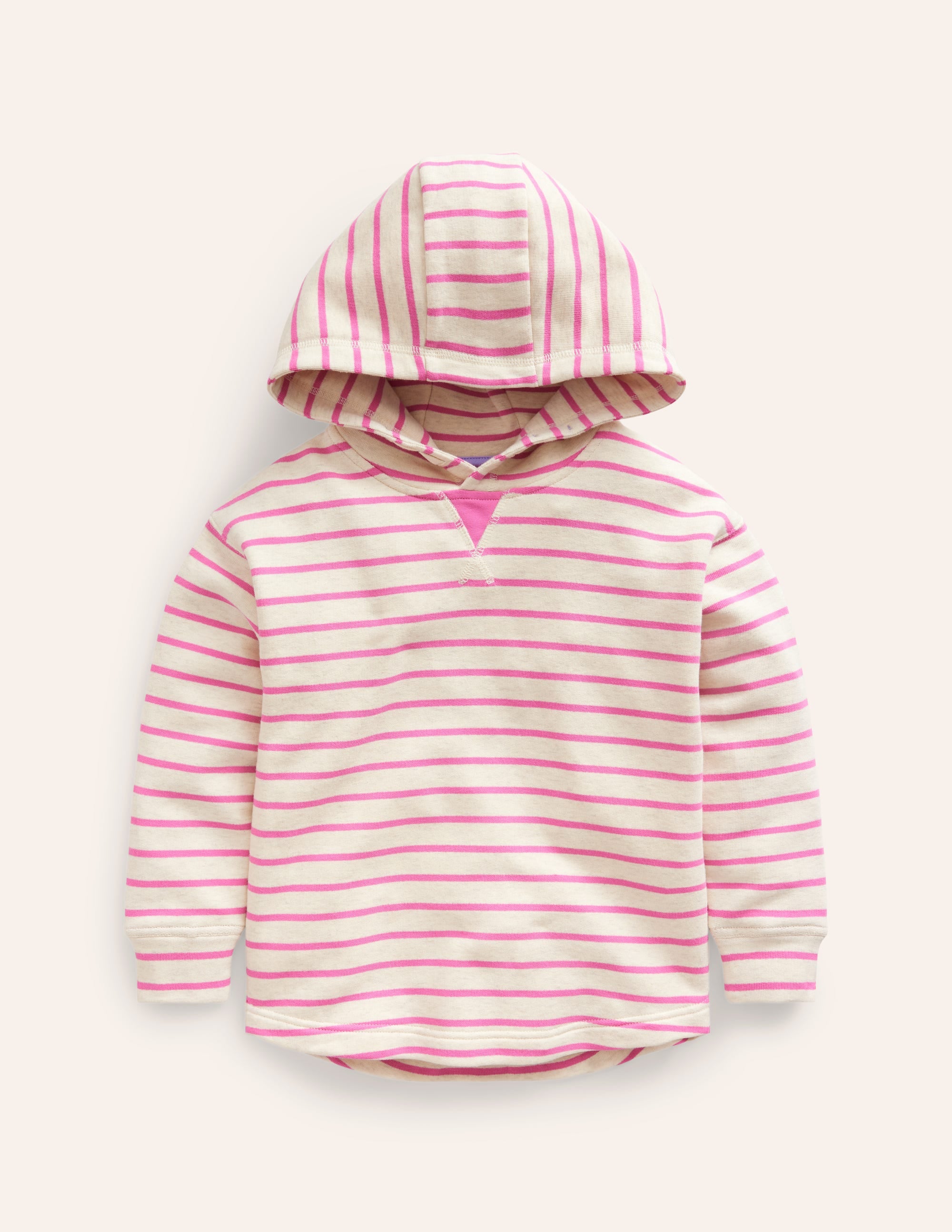 Lockerer Kapuzenpullover-Haferbeige Meliert/Pink - Image 1