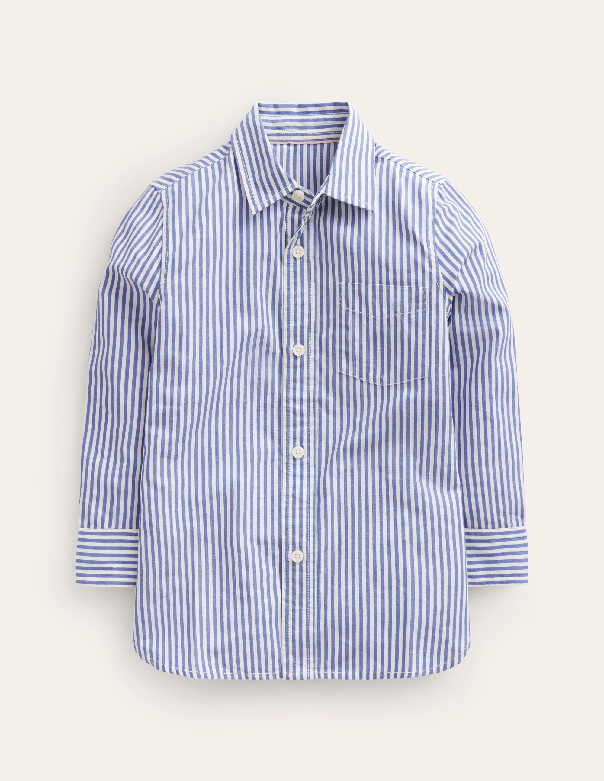 Chemise en coton-Rayé bleu geai/ivoire - Image 1