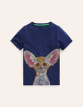 T-Shirt mit Tier-Superstitch-Schuluniform-Marineblau Wüstenfuchs
