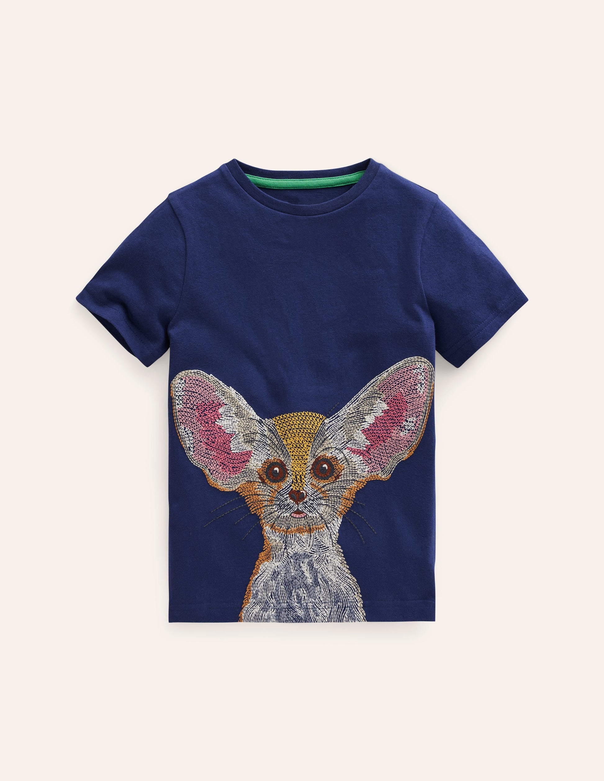 T-Shirt mit Tier-Superstitch-Schuluniform-Marineblau Wüstenfuchs-1