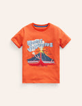T-shirt éducatif texturé et phosphorescent-Volcan orange opale de feu