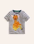 T-Shirt mit großer Logo-Applikation-Schuluniform-Marineblau/Naturweiß Giraffe
