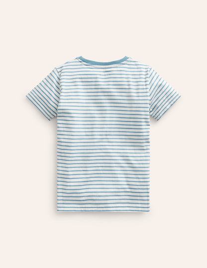 T-shirt graphique brodé-Fusée bleu saphir/ivoire-2