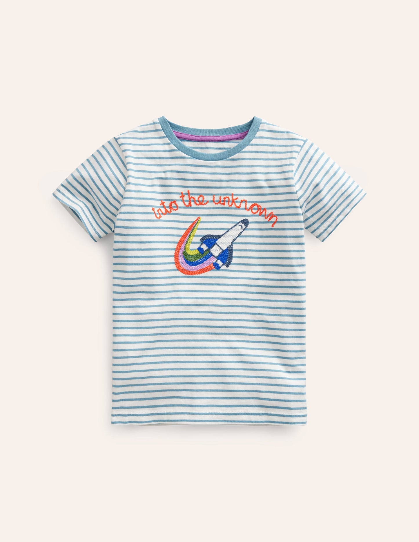 T-shirt graphique brodé-Fusée bleu saphir/ivoire