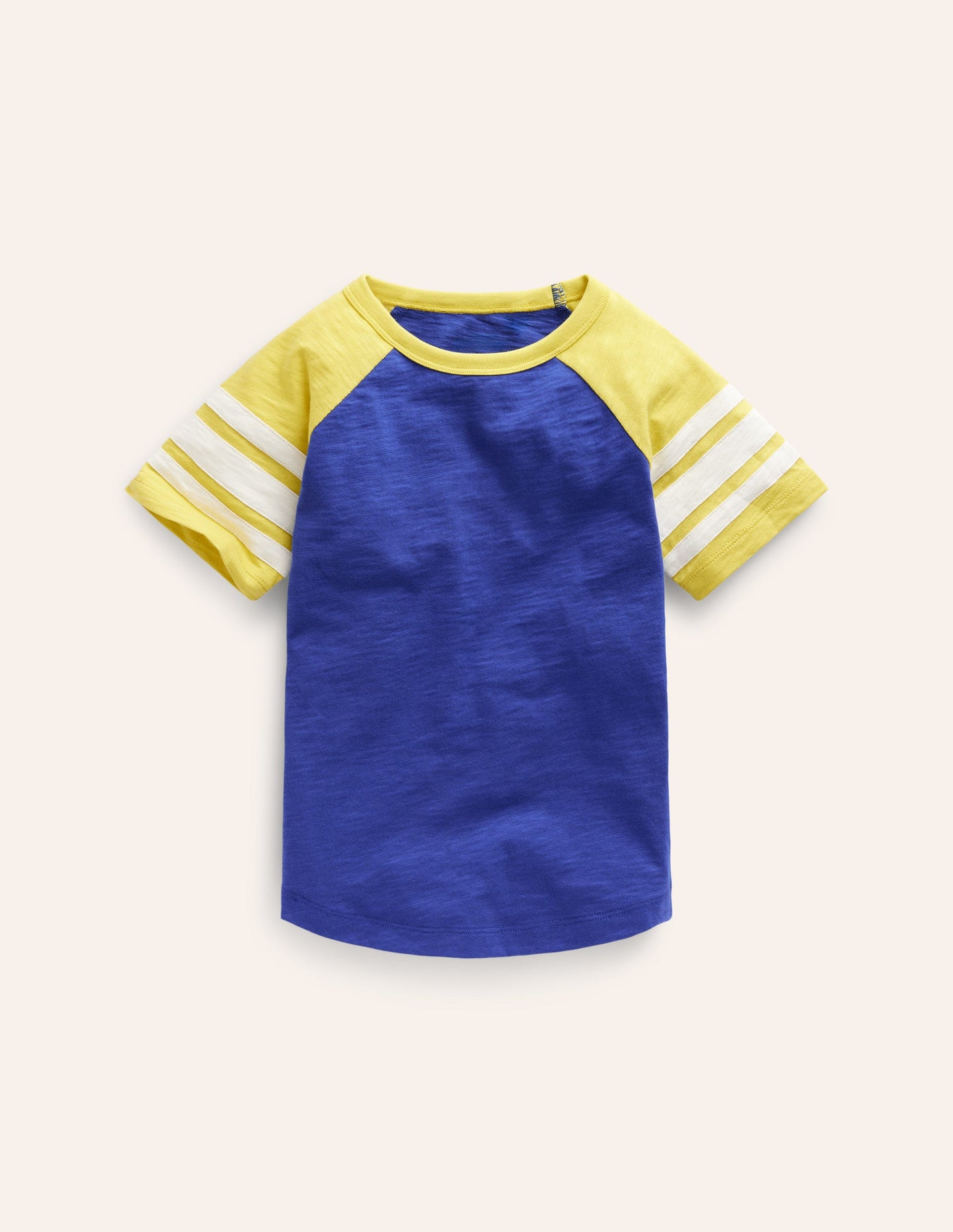 Kurzärmliges T-Shirt mit Raglan-Ärmeln-Blaureiher/Stachelbeergelb