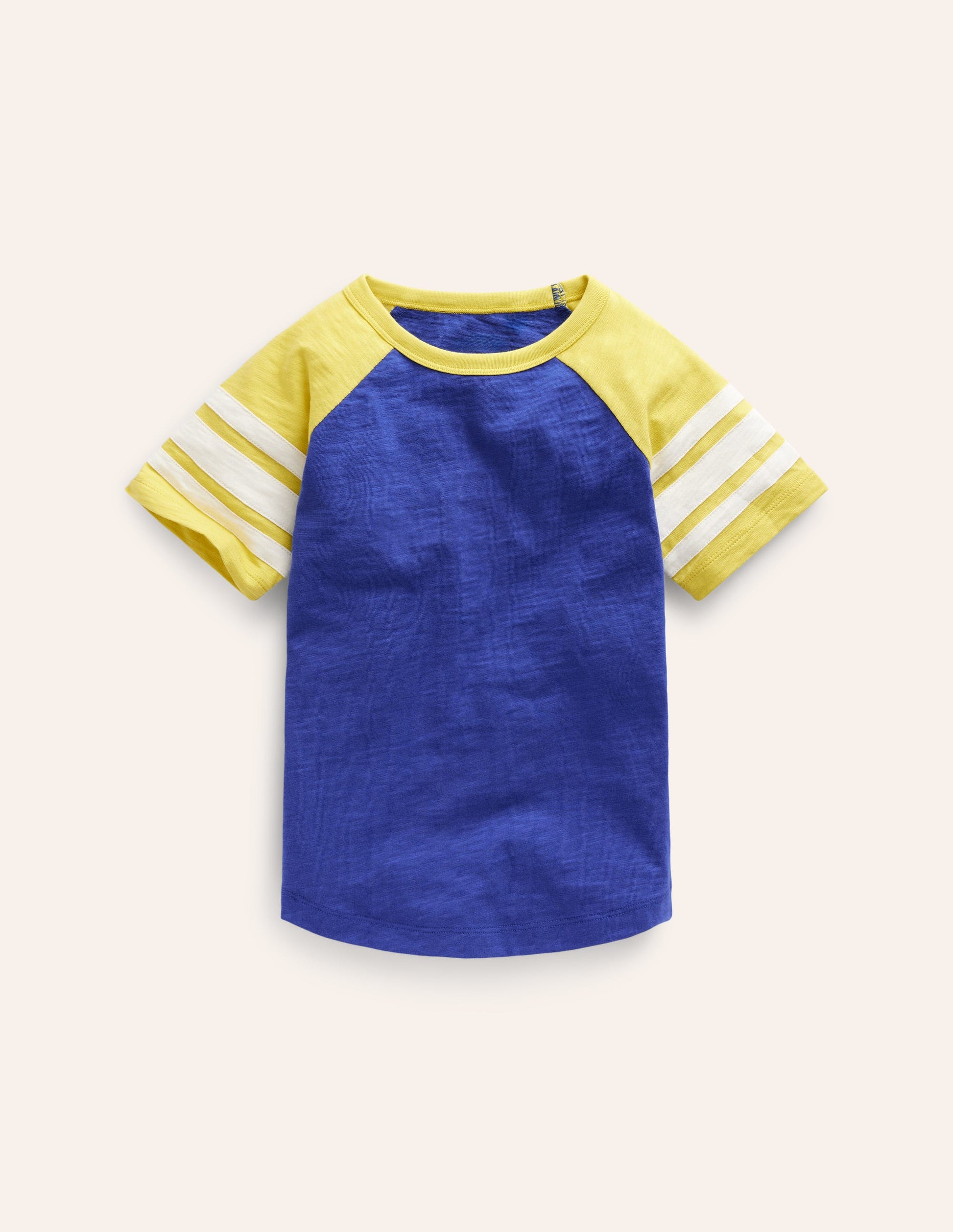 Kurzärmliges T-Shirt mit Raglan-Ärmeln-Blaureiher/Stachelbeergelb-1
