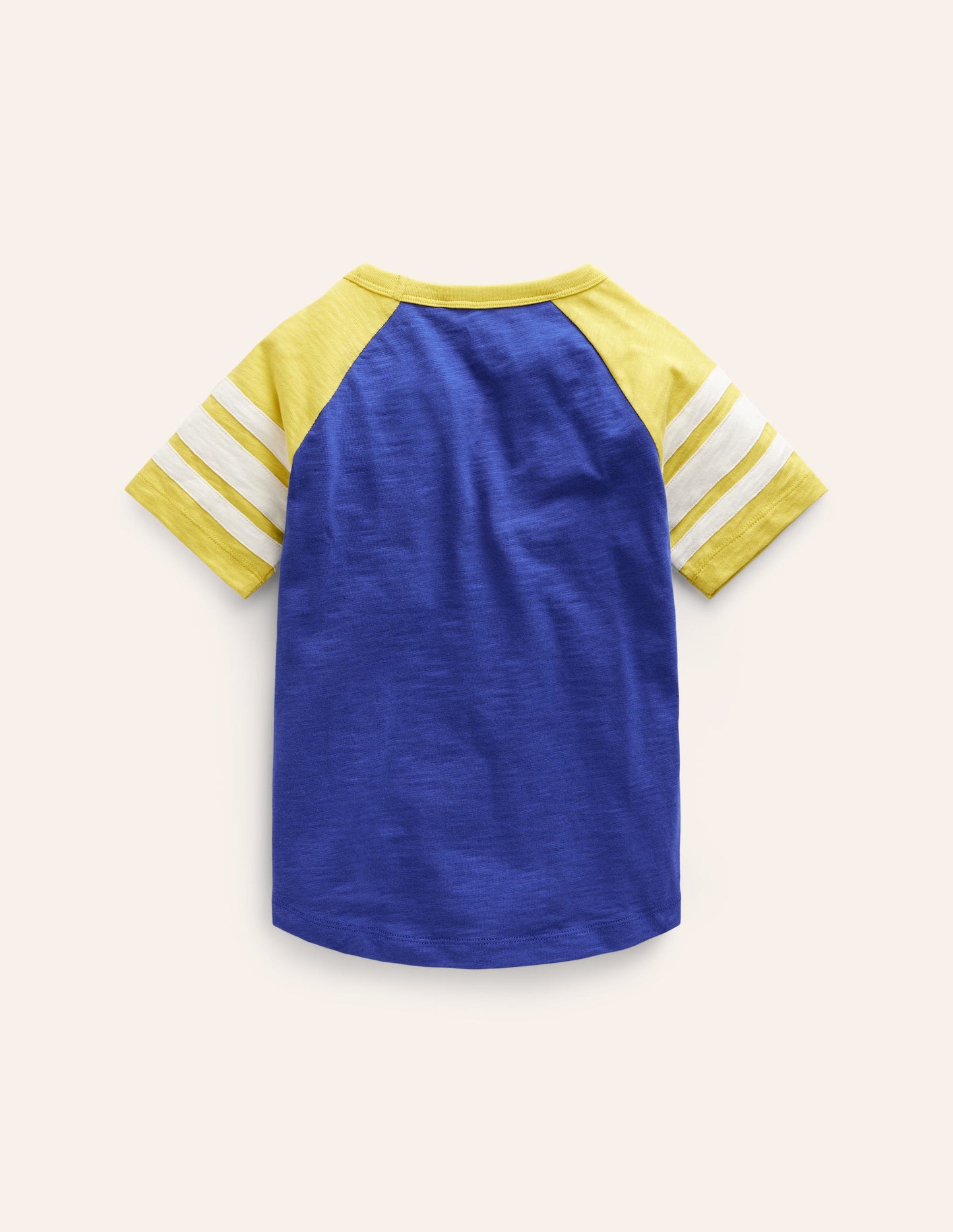 Kurzärmliges T-Shirt mit Raglan-Ärmeln-Blaureiher/Stachelbeergelb