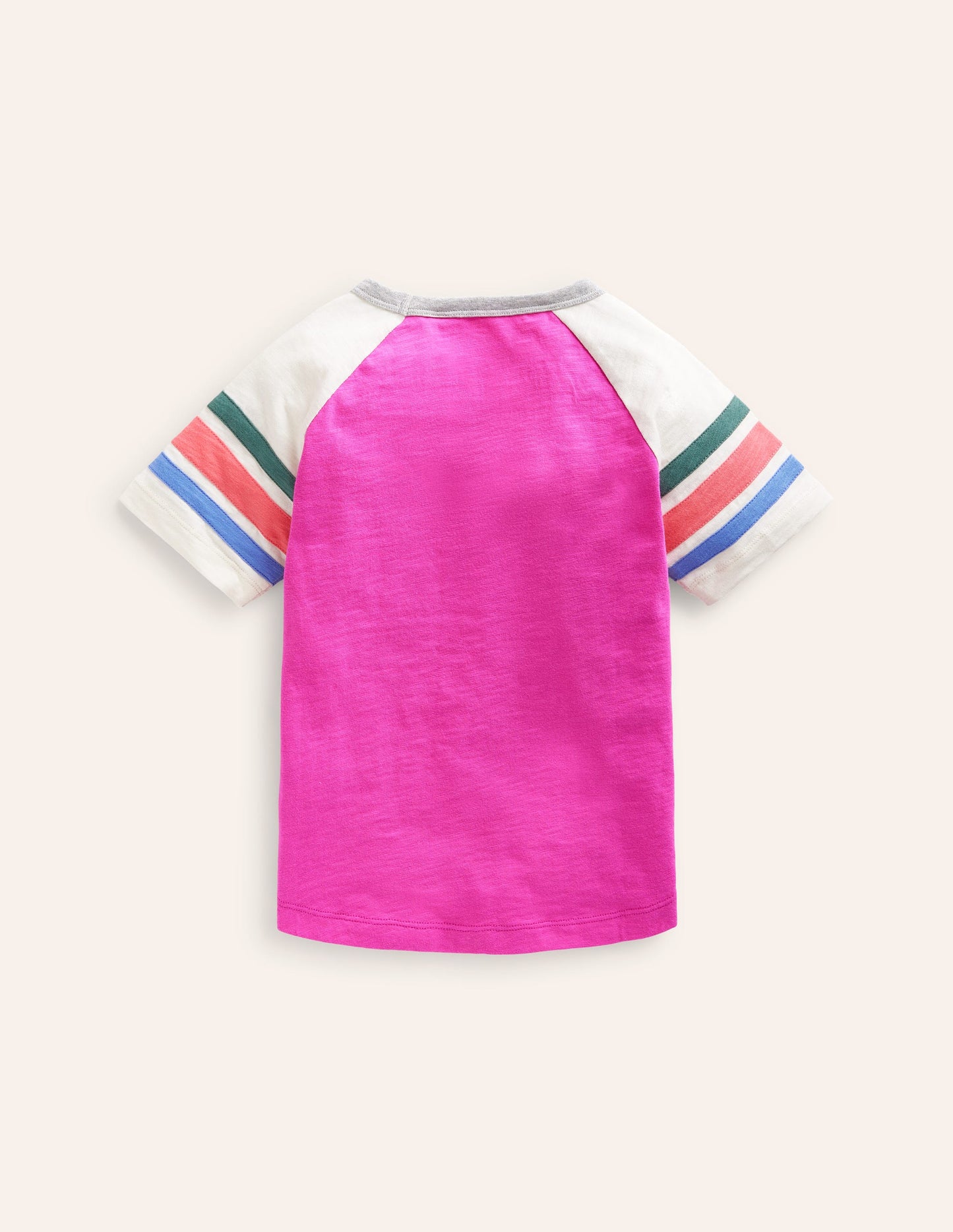 Kurzärmliges T-Shirt mit Raglan-Ärmeln-Penelope-Pink/ Regenbogenstreifen