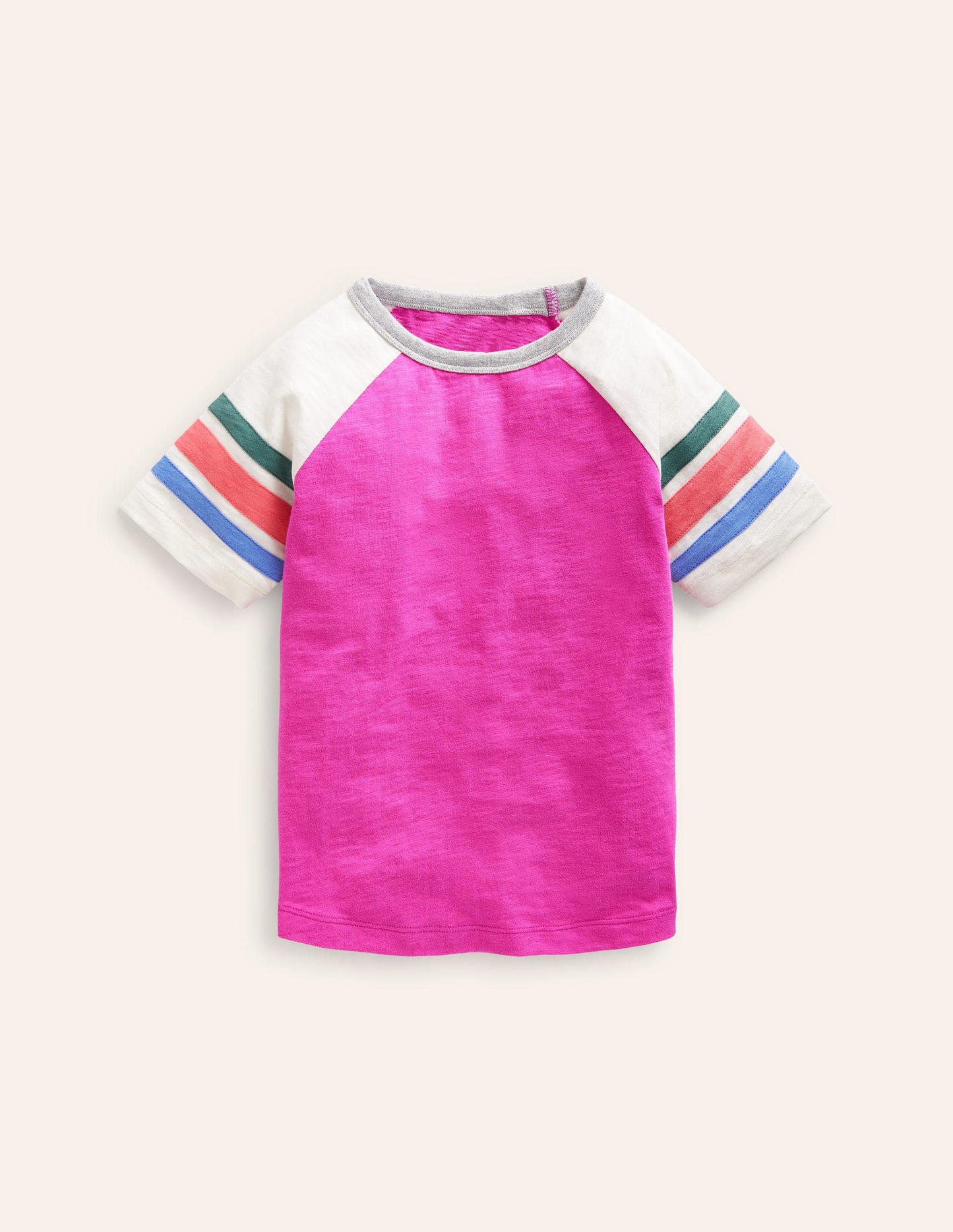 Kurzärmliges T-Shirt mit Raglan-Ärmeln-Penelope-Pink/ Regenbogenstreifen