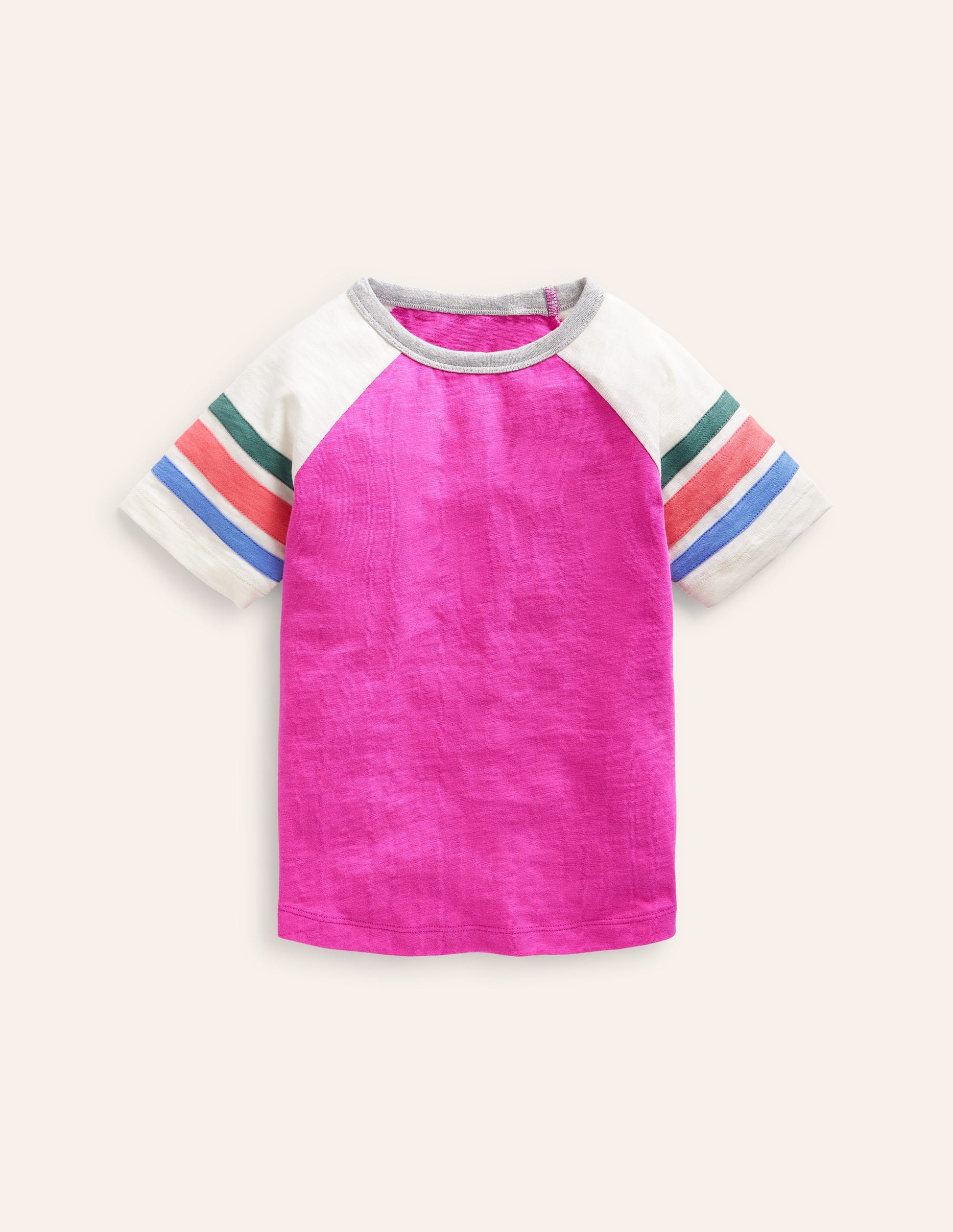 Kurzärmliges T-Shirt mit Raglan-Ärmeln-Penelope-Pink/ Regenbogenstreifen-1
