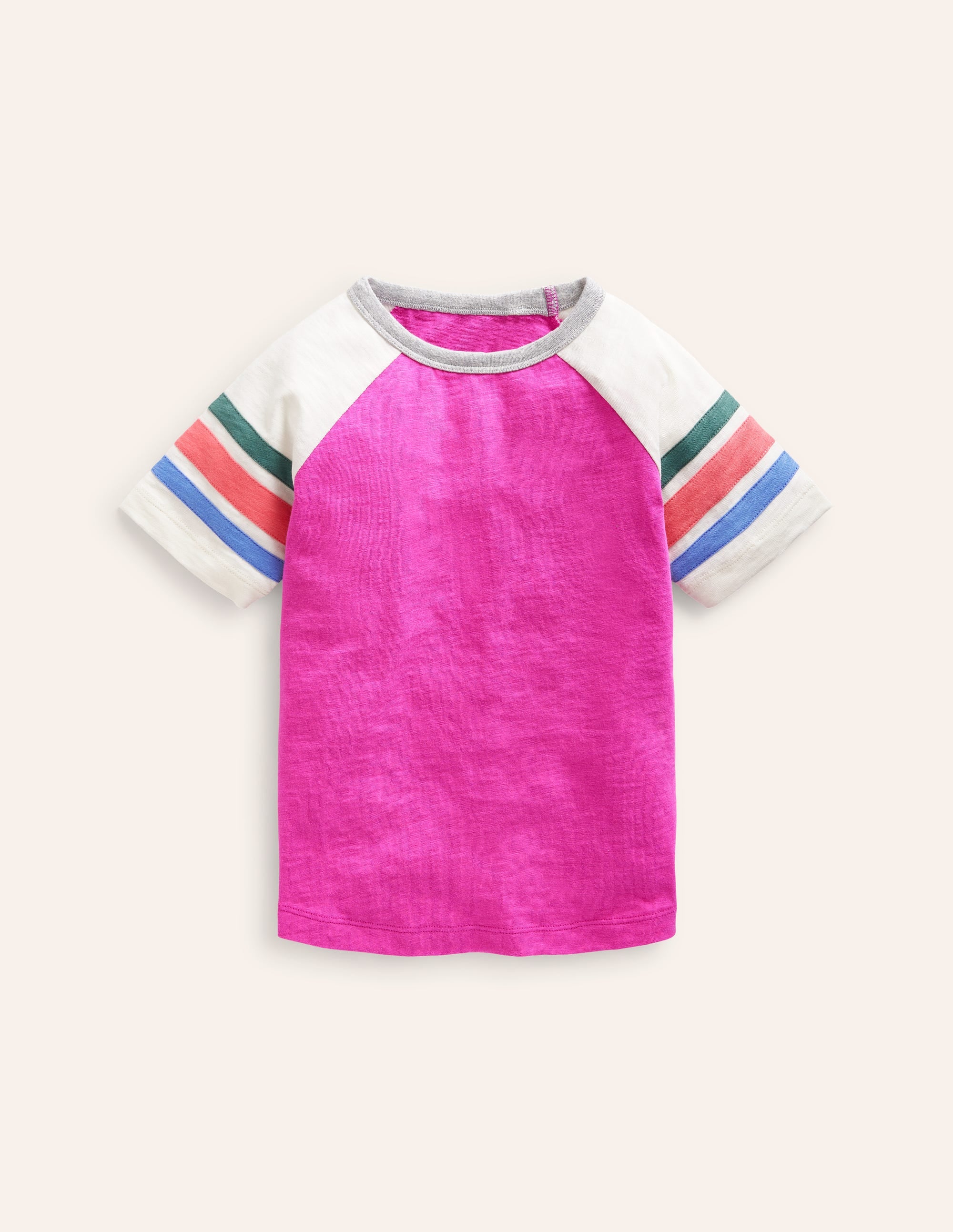Short Sleeve Raglan T-shirt-Penelope Pink/ Rainbow Stripe - Image 1