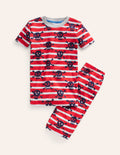 Pyjama court douillet-Rayé crâne rouge salsa