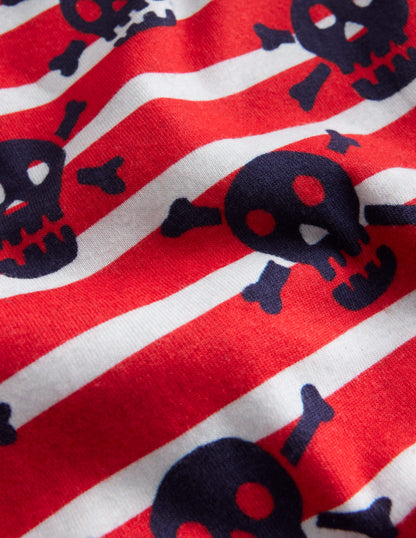 Snug Short John Pyjamas-Salsa Red Skull Stripe