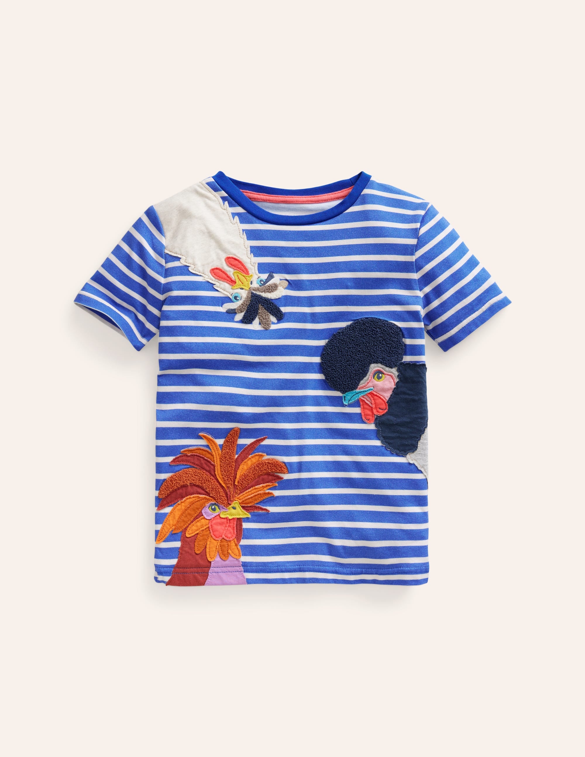Texturiertes T-Shirt mit Applikationen-Tiefblau/Naturweiß Hühner - Image 1