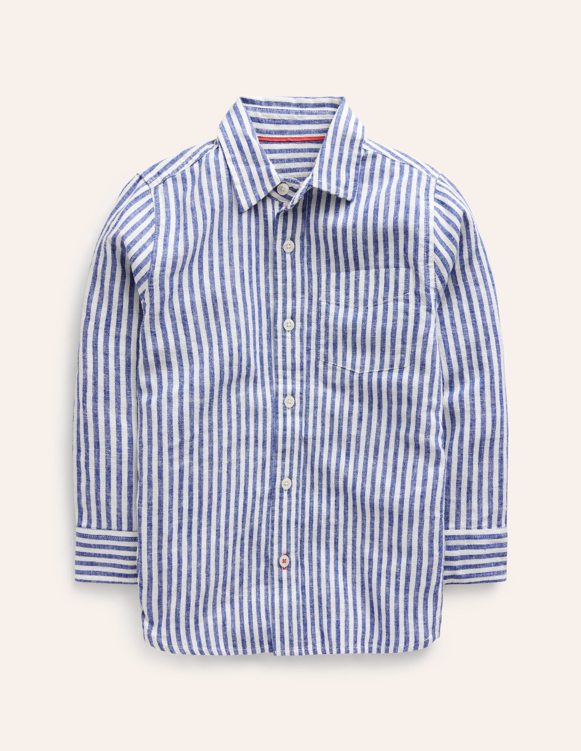 Langärmliges Hemd aus Baumwollleinen-Schuluniform-Marineblau / Naturweiß gestreift-1
