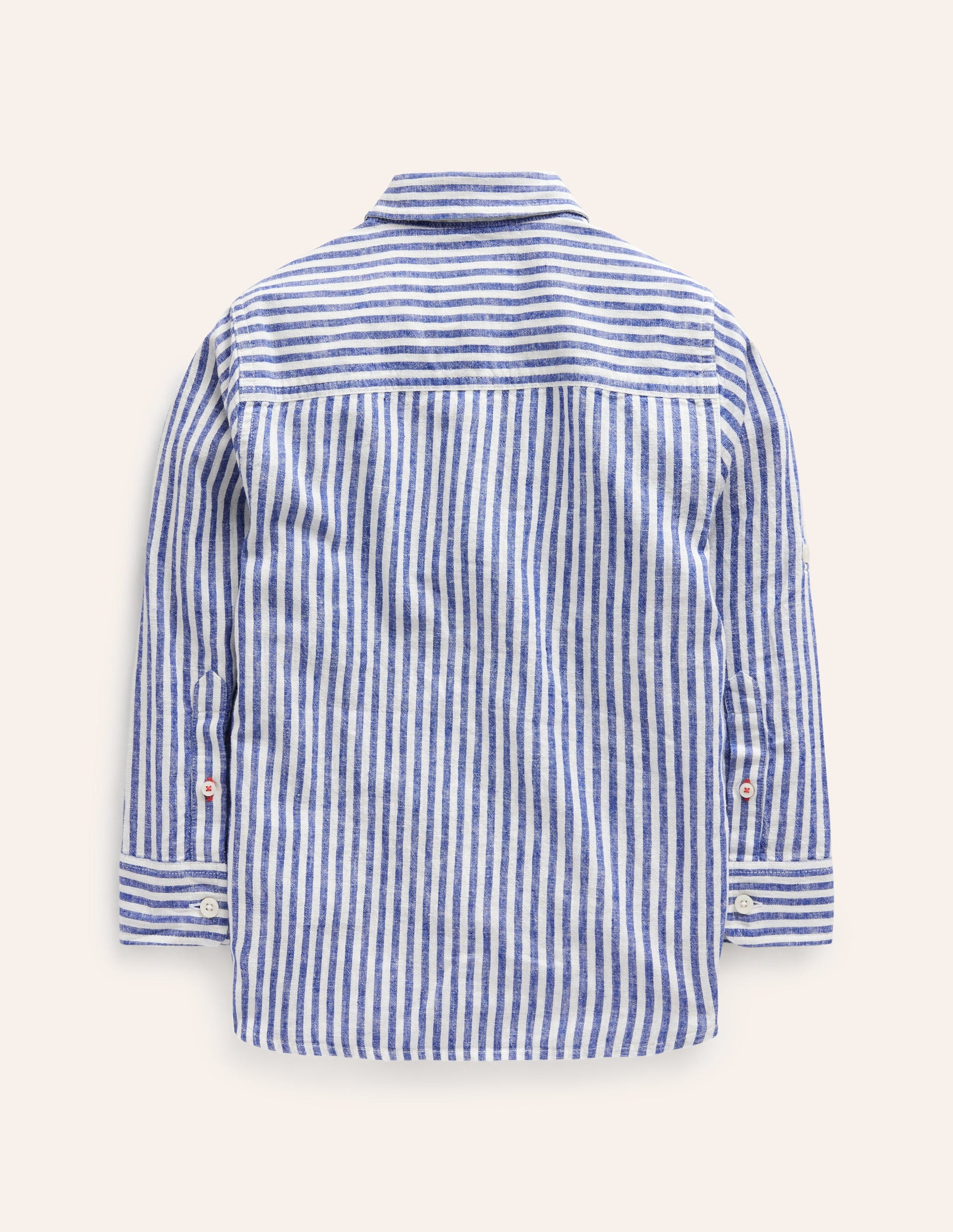 Langärmliges Hemd aus Baumwollleinen-Schuluniform-Marineblau / Naturweiß gestreift-2