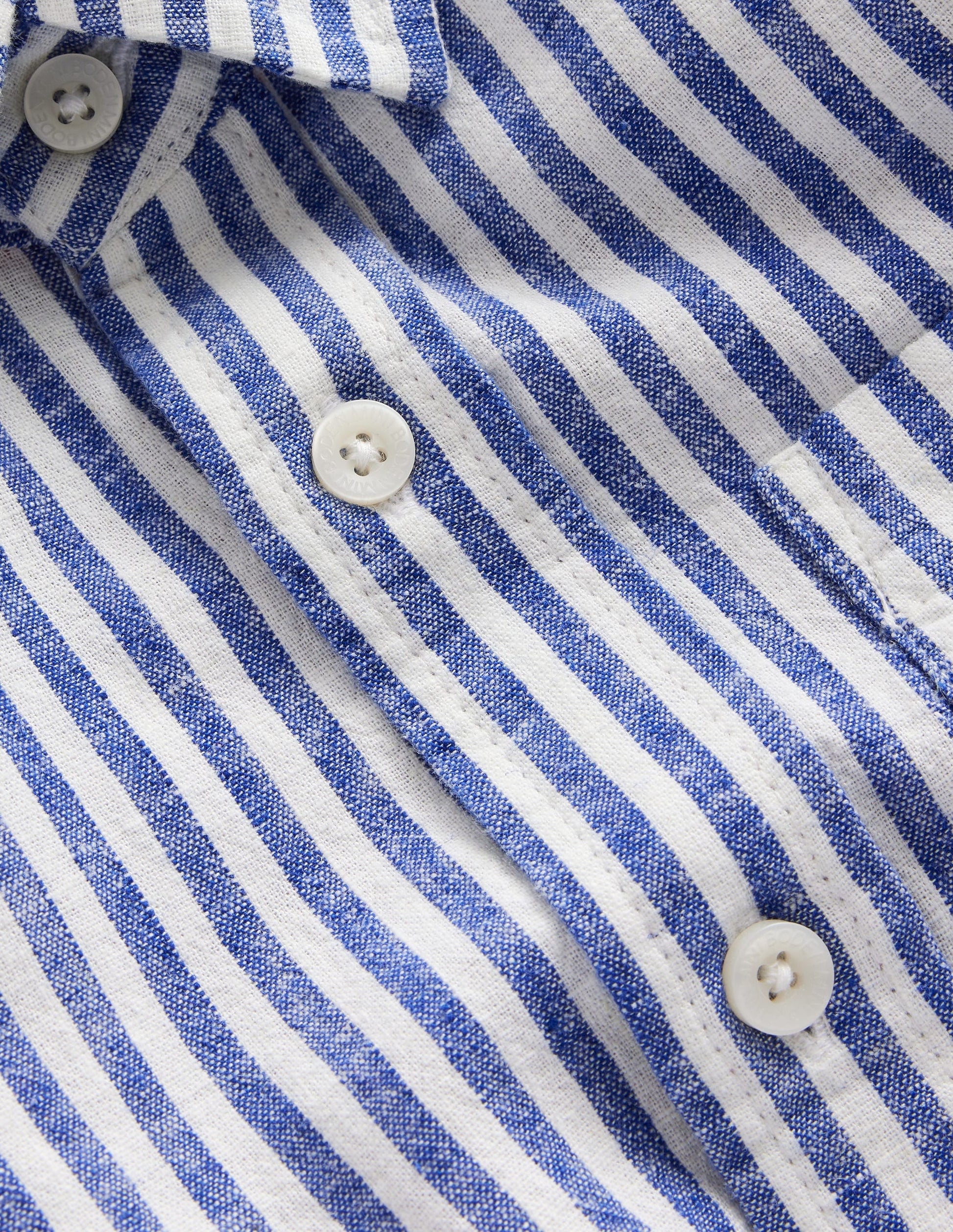 Langärmliges Hemd aus Baumwollleinen-Schuluniform-Marineblau / Naturweiß gestreift-3