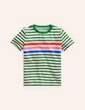T-Shirt aus Flammgarn mit Regenbogen-Streifen-Highland-Grün Bunt Streifen