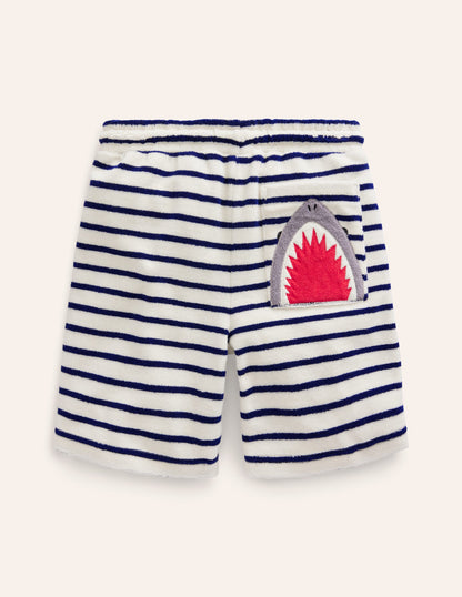 Shark Towelling Shorts-Greek Blue/ Ivory Stripe