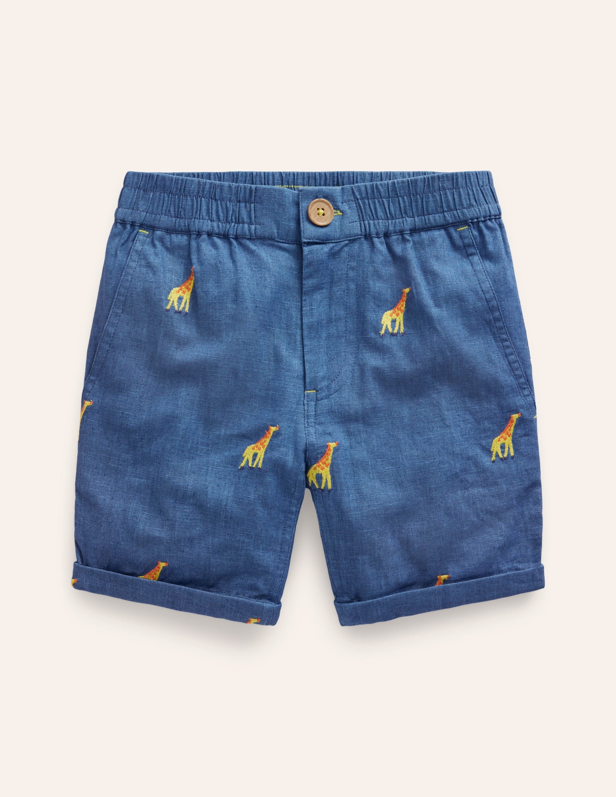 Schicke Shorts mit Umschlag-Chambray Giraffe Stickerei - Image 1