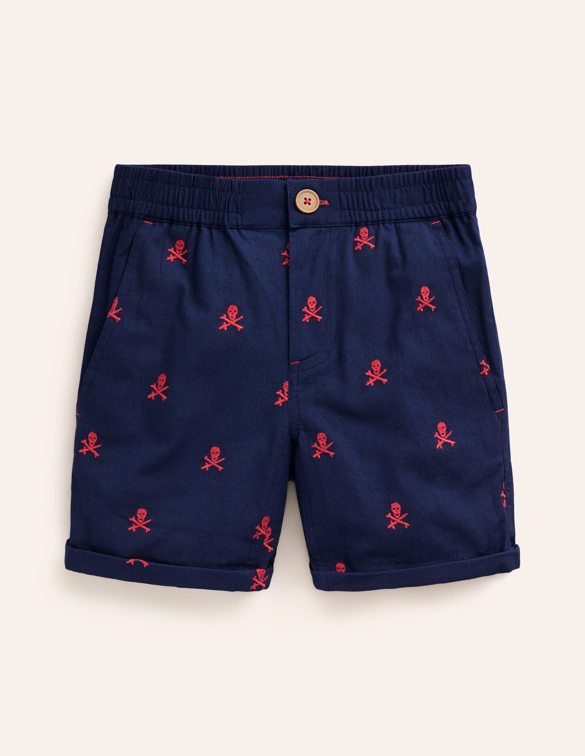 Short élégant à revers-Broderie crâne bleu marine universitaire - Image 1