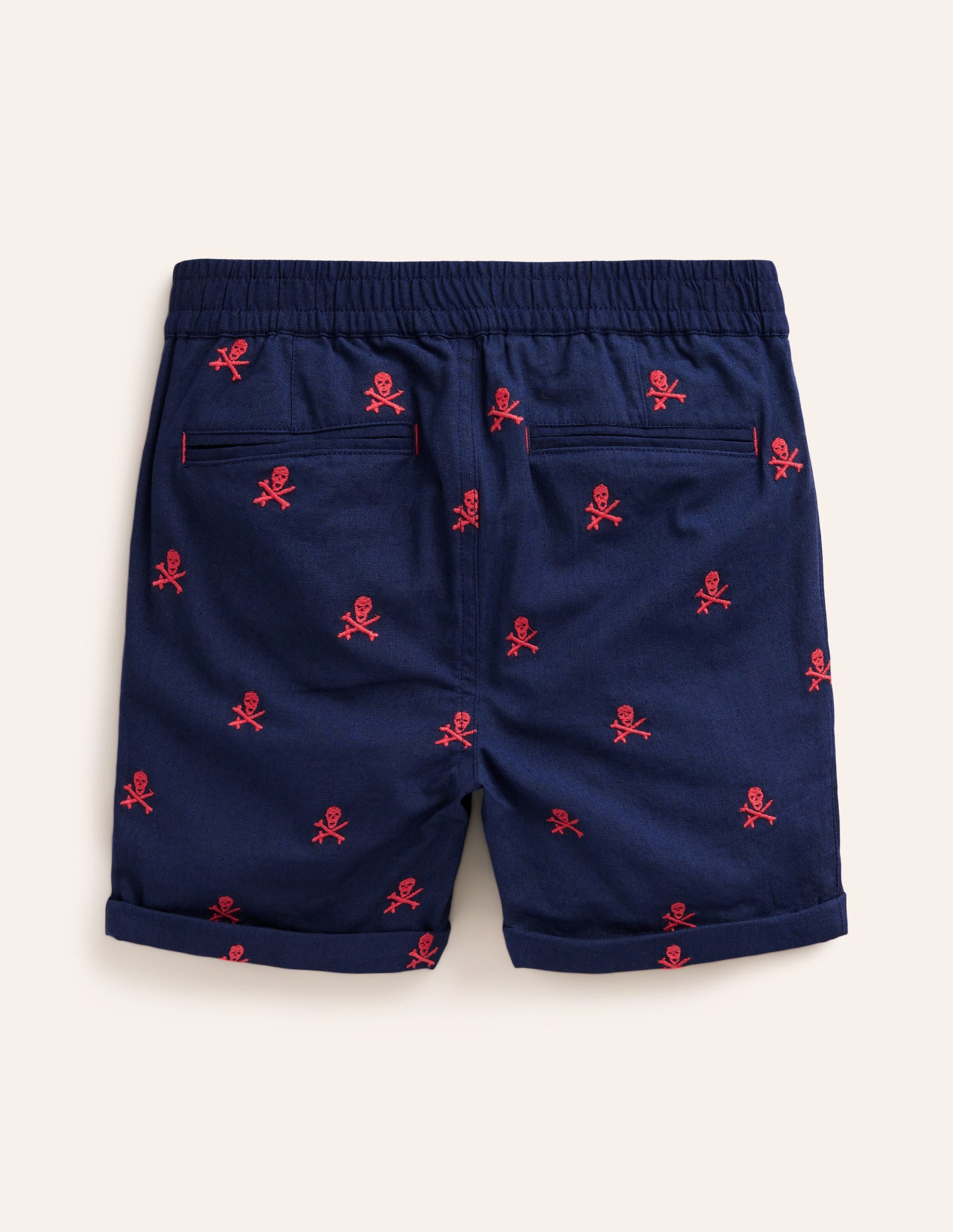 Short élégant à revers-Broderie crâne bleu marine universitaire - Image 2