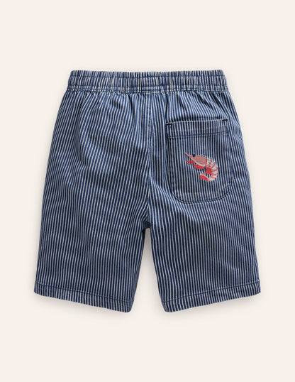 Shorts mit Superstitch-Blau / Beige Drillich Streifen-3