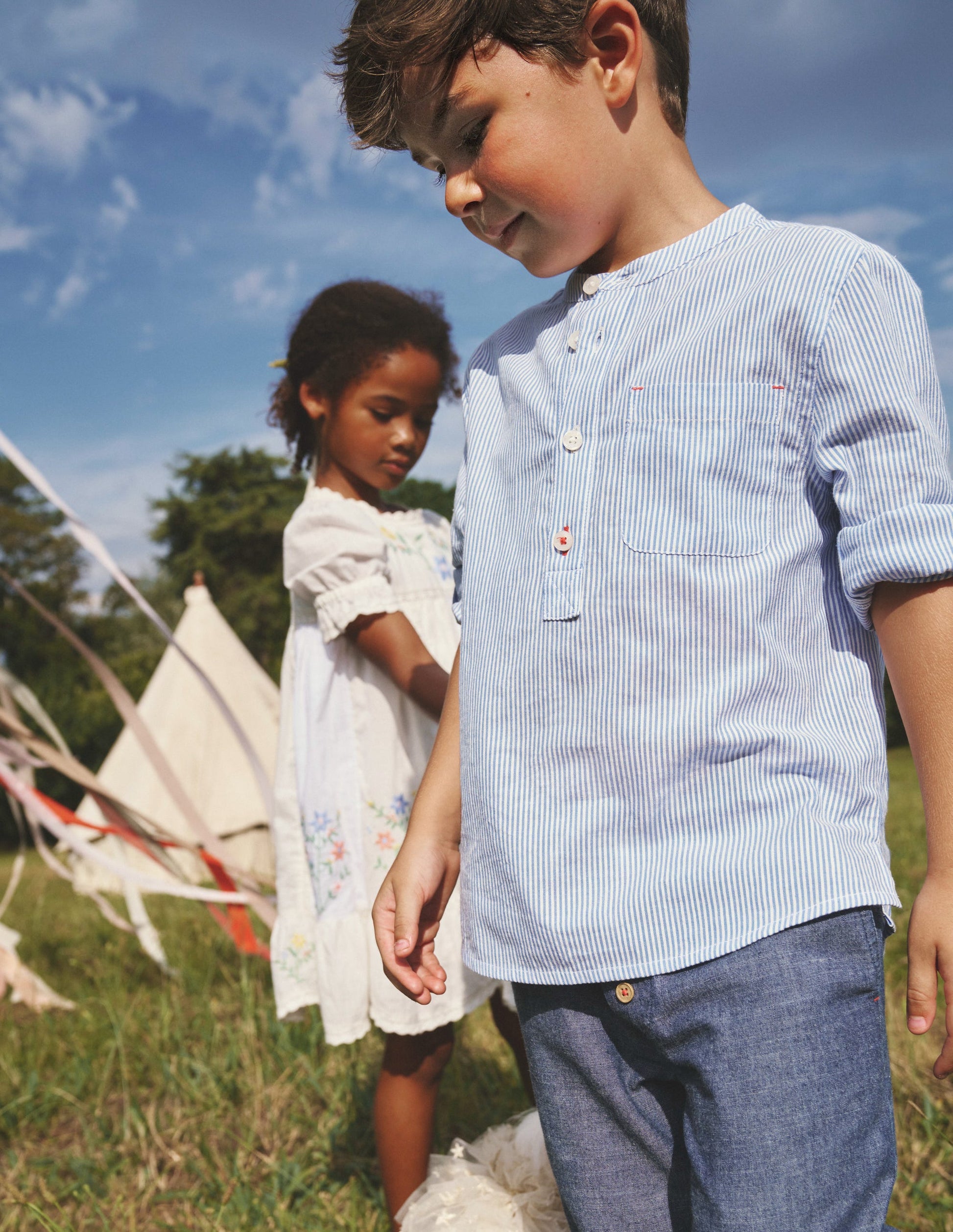 Chemise à col grand-père-Rayé bleu saphir-4