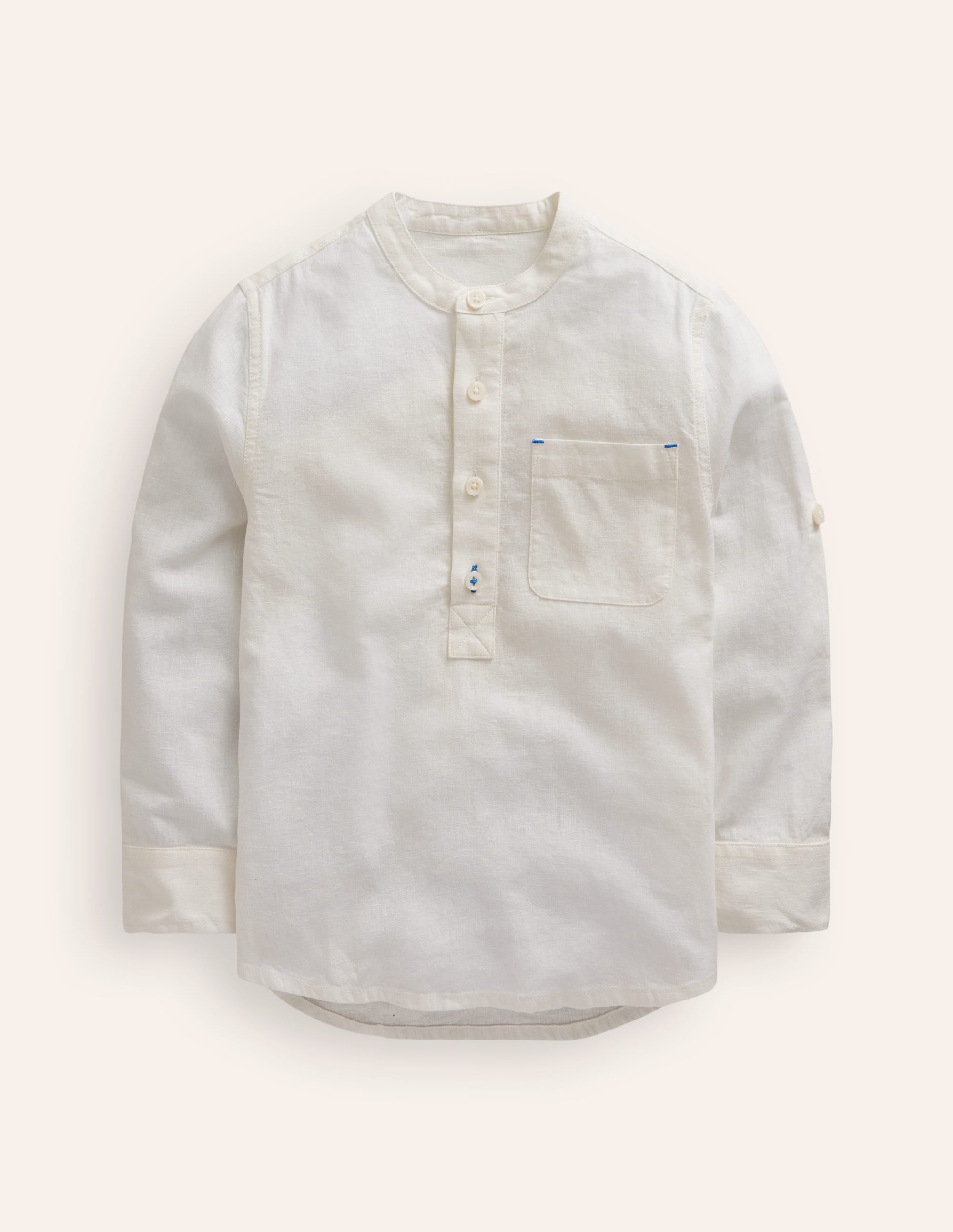 Chemise à col grand-père-Blanc - Image 1