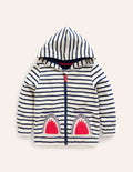 Towelling Zip-Through Hoodie-Ivory/ Greek Blue Stripe Shark