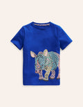 T-shirt à appliqué rhinocéros-Bleu plume de paon