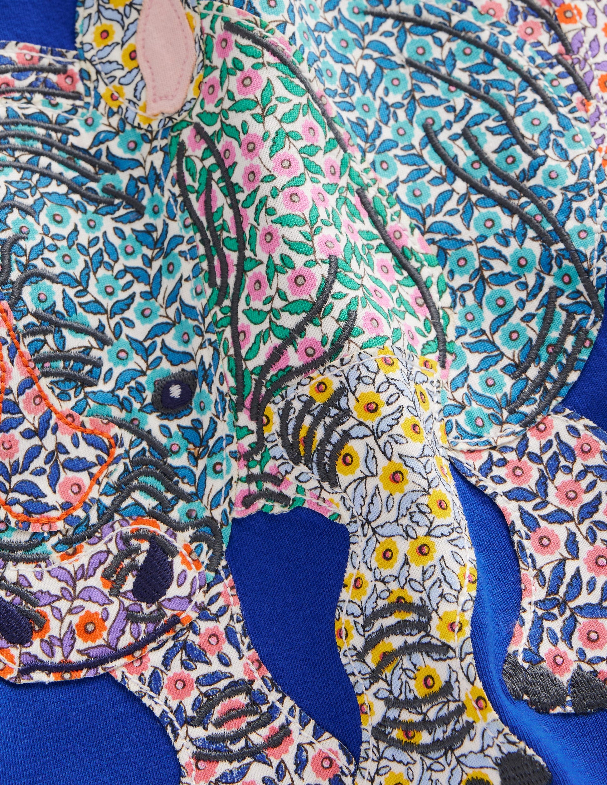 T-shirt à appliqué rhinocéros-Bleu plume de paon-3