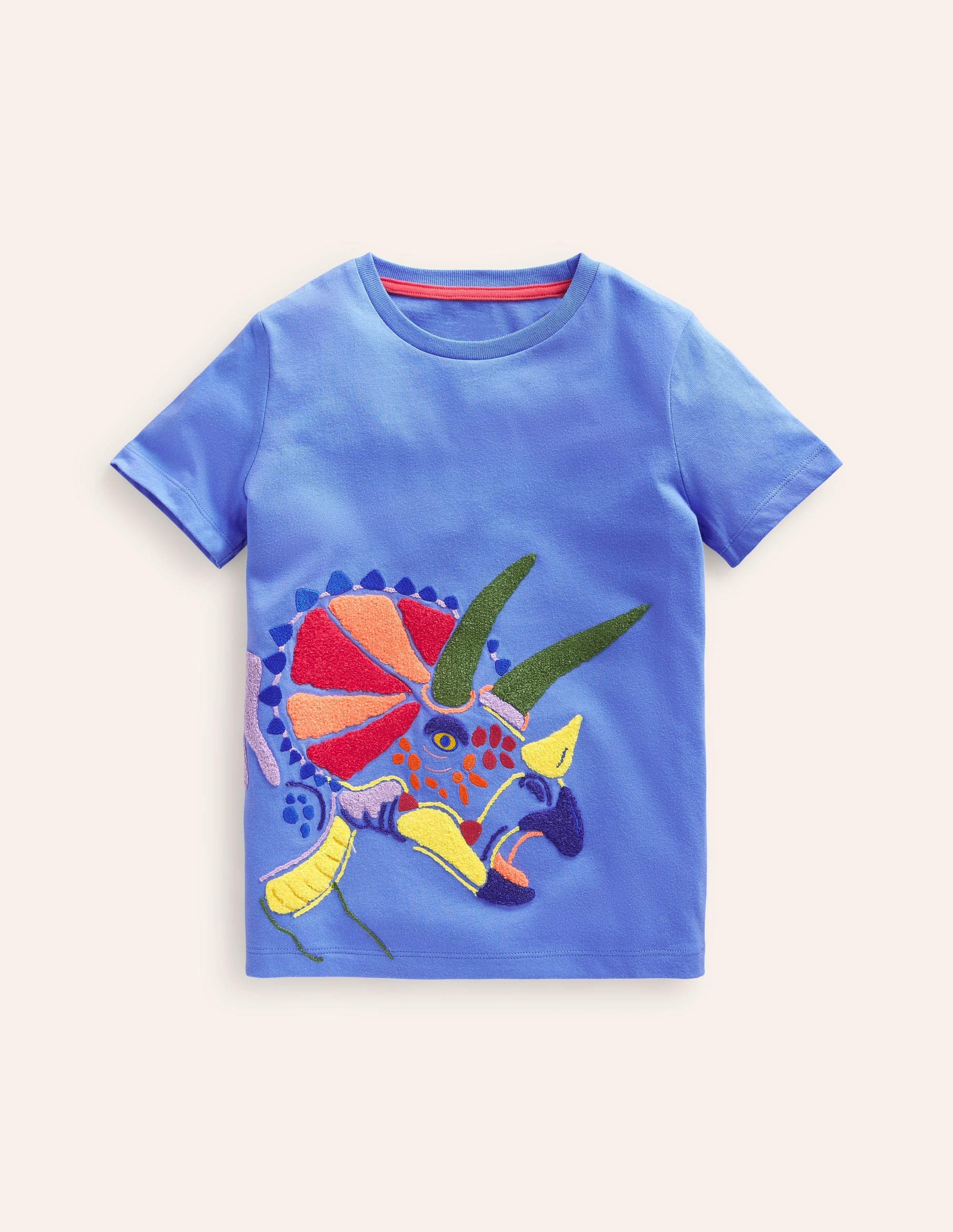 T-shirt à motif animal en point de chaînette-Dinosaure bleu écume - Image 1