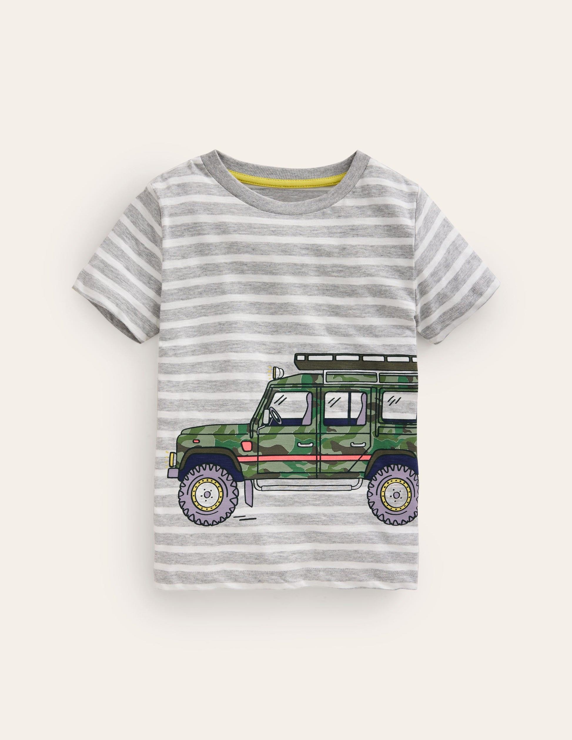 T-shirt à imprimé métallisé-Jeep rayé gris chiné/ivoire-1