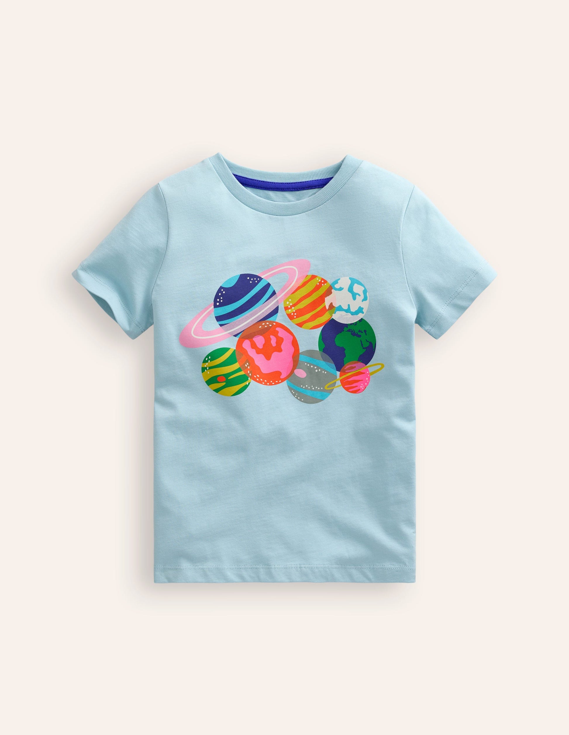 T-shirt Riso à imprimé-Planètes bleu vintage-1