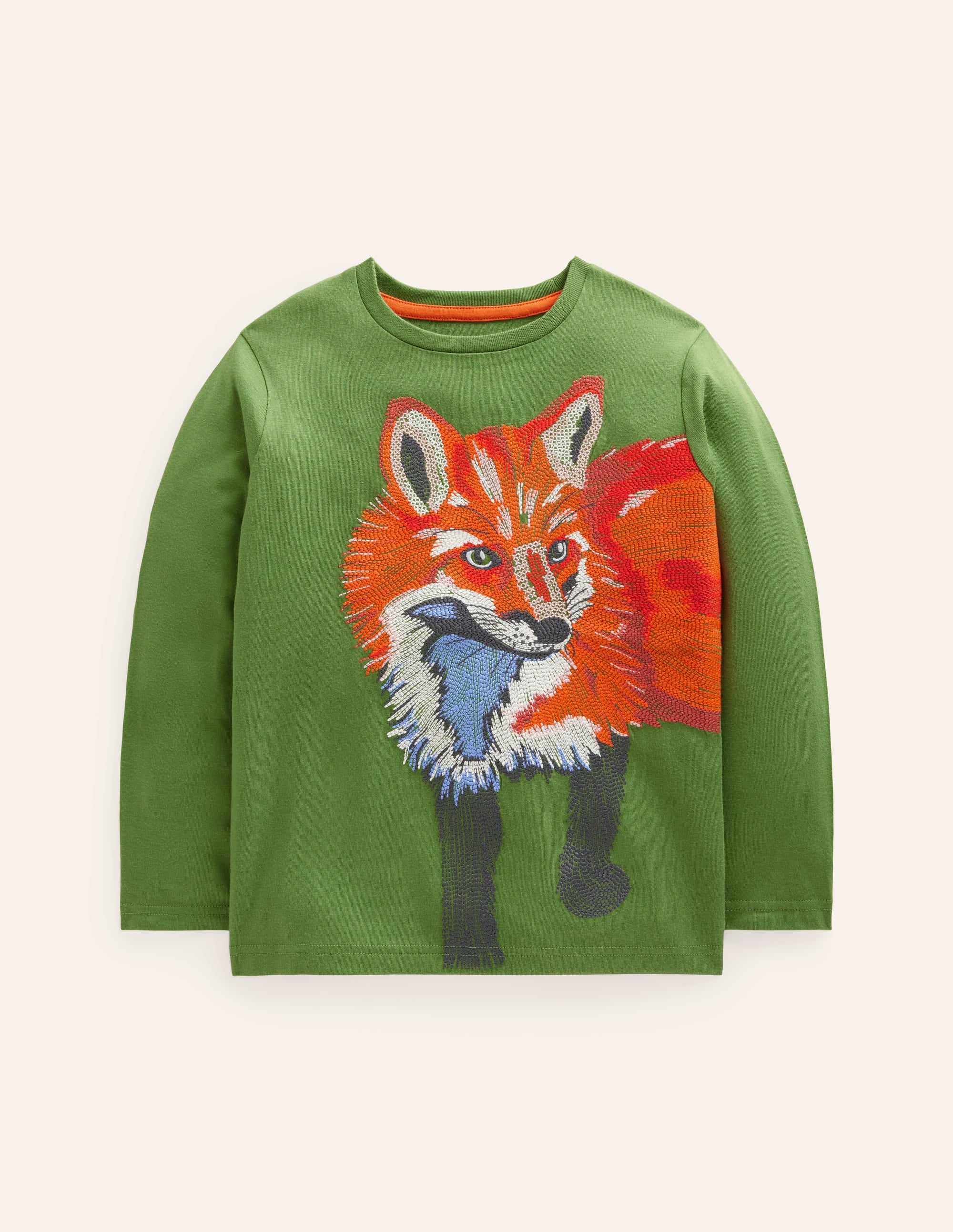 T-shirt à super surpiqûres-Renard vert feuille - Image 1